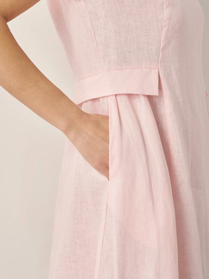 Vestido de verano 100% lino natural con cuello de pico ALEXA