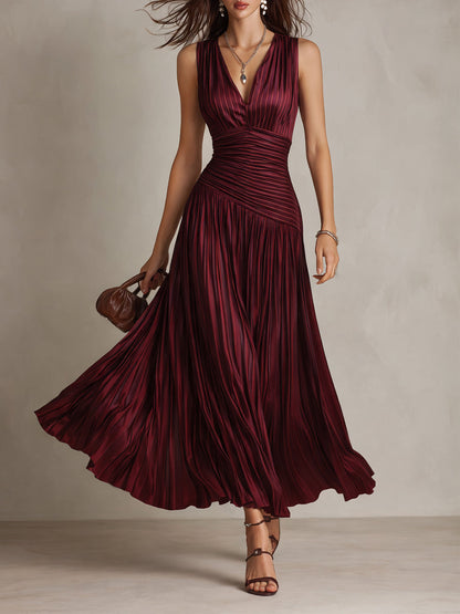 Vestido maxi de satén plisado a rayas vintage