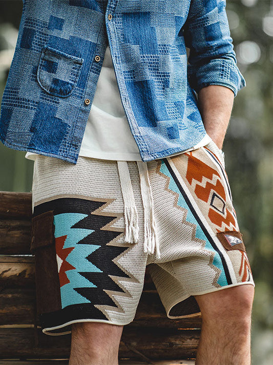 Contrast Color Geometric Drawstring Shorts