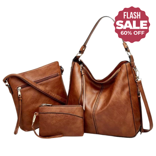 3-Piece Leather Hobo Bag Set