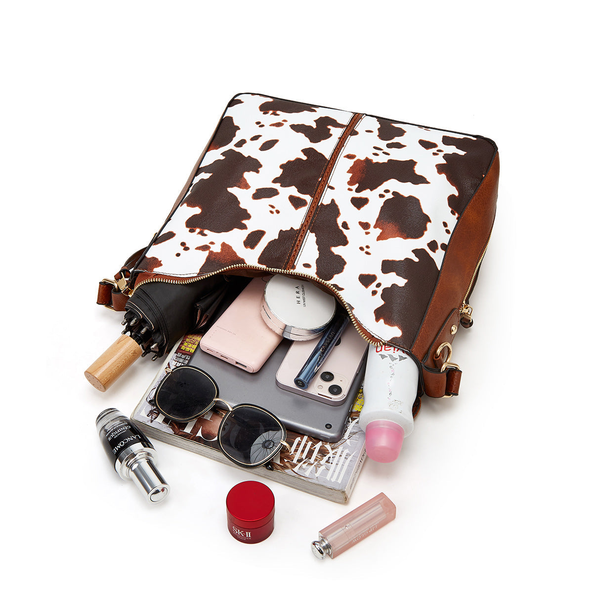 Bolso hobo de lujo antirrobo con estampado de cuero + gratis monedero tipo pouch