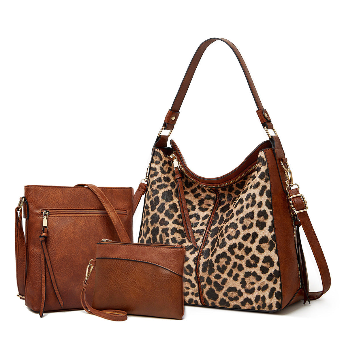 Conjunto de 3 bolsos hobo de cuero de lujo con estampado