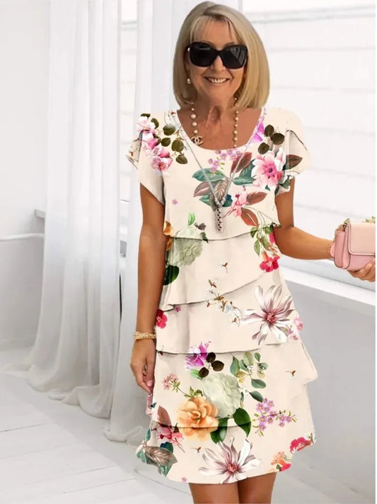 Normis – Vestido elegante con volantes (Flores)