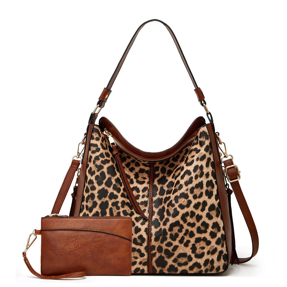 Bolso hobo de lujo antirrobo con estampado de cuero + gratis monedero tipo pouch