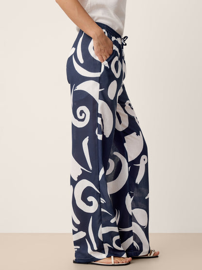 Pantalón de pierna recta con estampado abstracto de lino ORLA