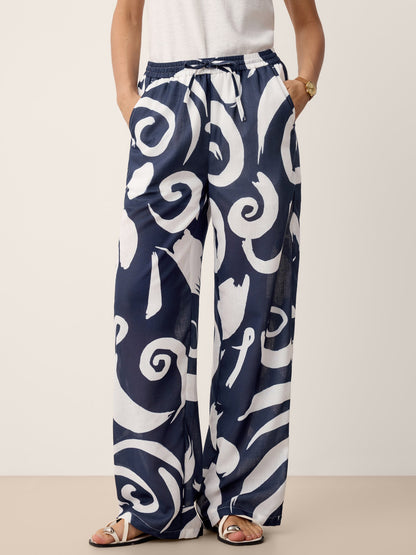 Pantalón de pierna recta con estampado abstracto de lino ORLA