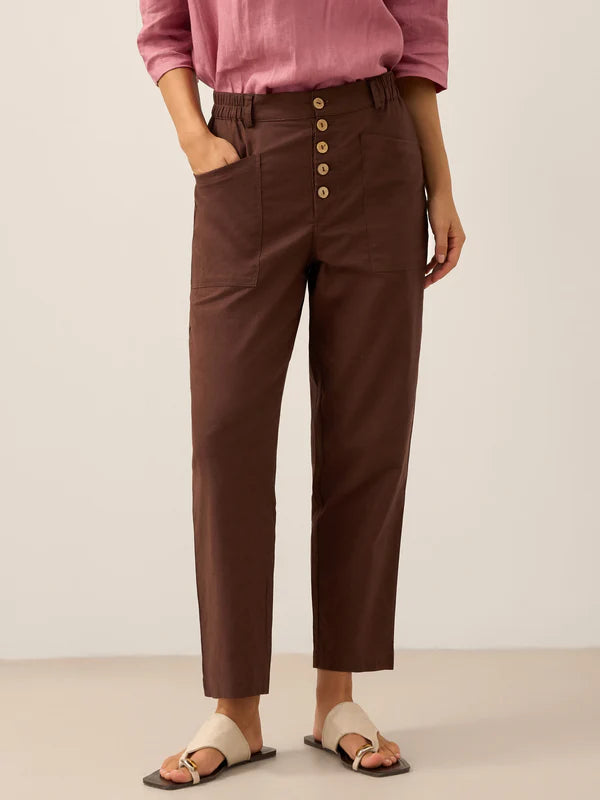 Pantalón mosca de lino con botón simple HEIDI