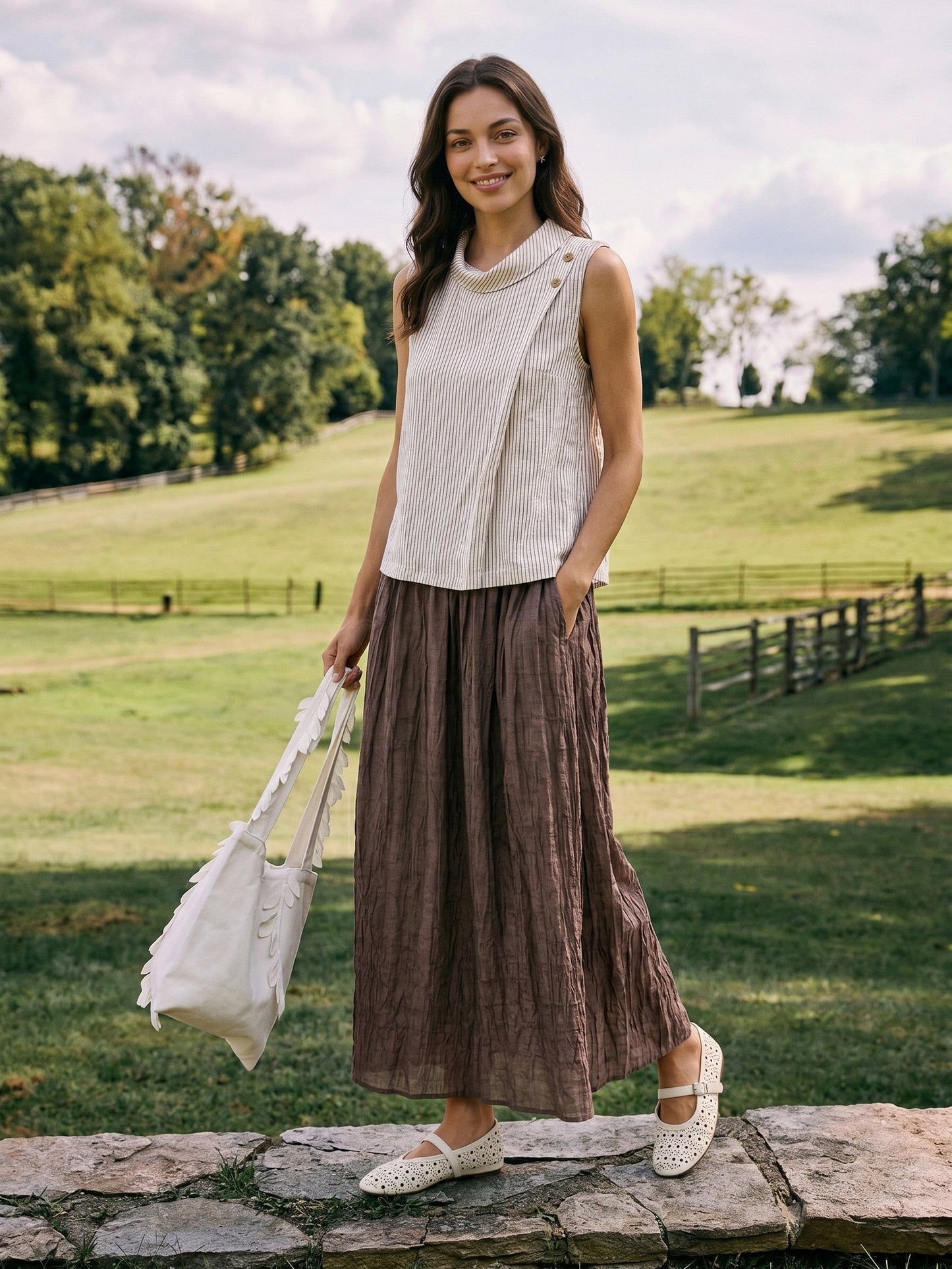 Falda Lyocell Textured Pleated Waist ROSAMUND