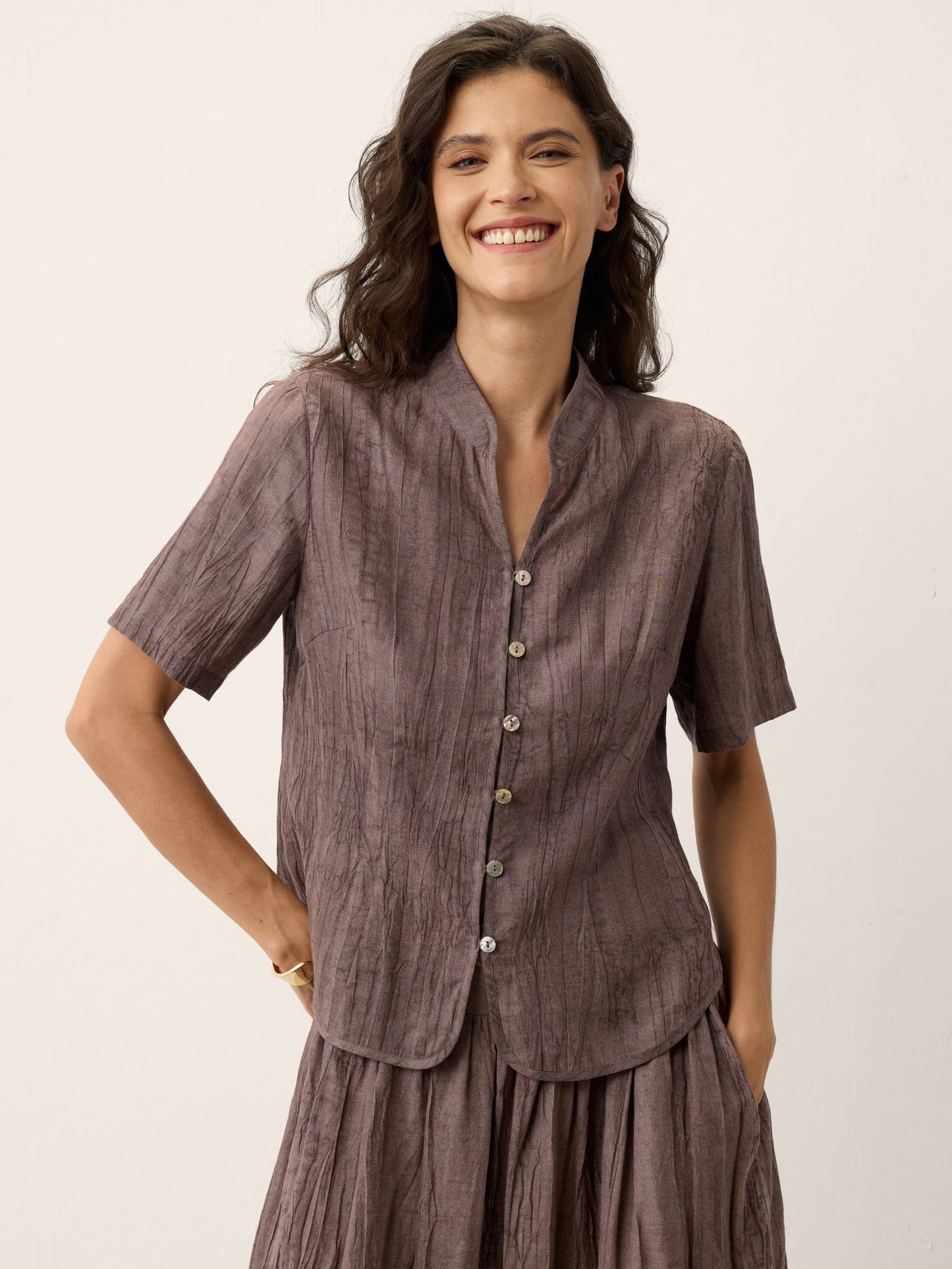 Chaqueta Lyocell Textured Stand Collar PHILIPPA