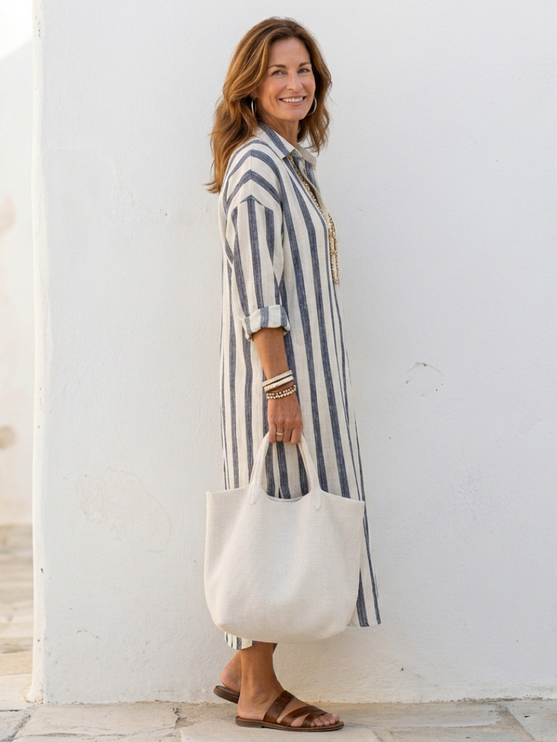 Noemí | Vestido camisero midi a rayas de manga larga