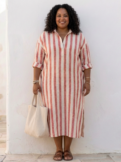Noemí | Vestido camisero midi a rayas de manga larga