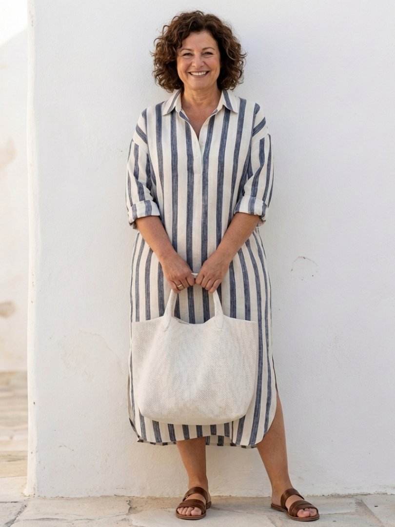 Noemí | Vestido camisero midi a rayas de manga larga