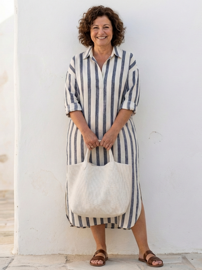 Noemí | Vestido camisero midi a rayas de manga larga
