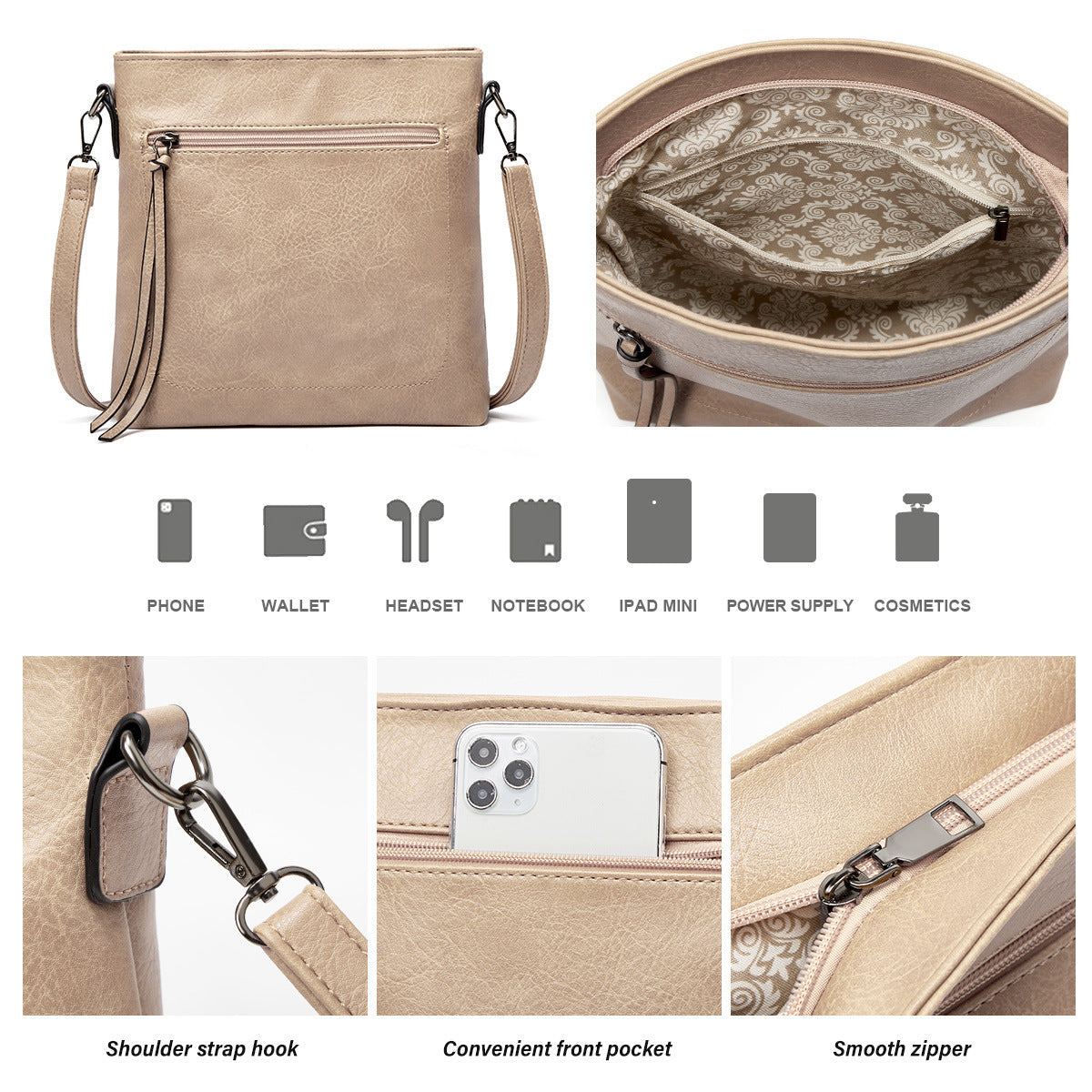 Conjunto de 3 piezas de bolso hobo suave y holgado