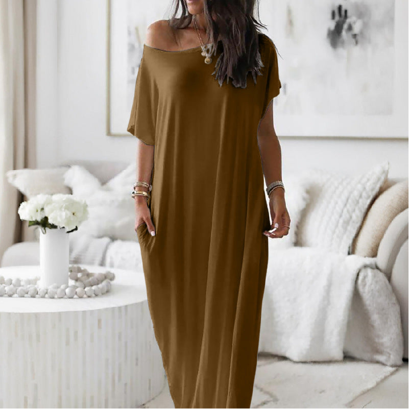 Vestido casual holgado asimétrico de hombro descubierto