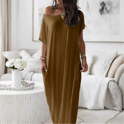 Vestido casual holgado asimétrico de hombro descubierto