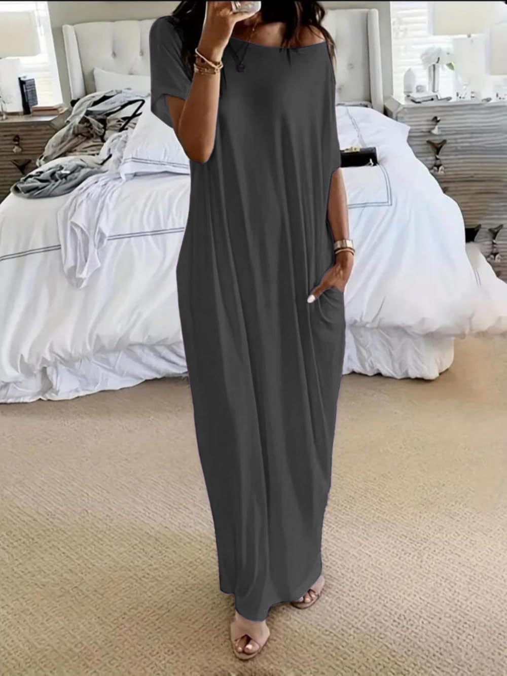 Vestido casual holgado asimétrico de hombro descubierto