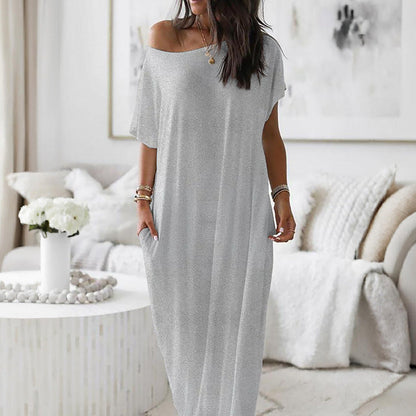 Vestido casual holgado asimétrico de hombro descubierto