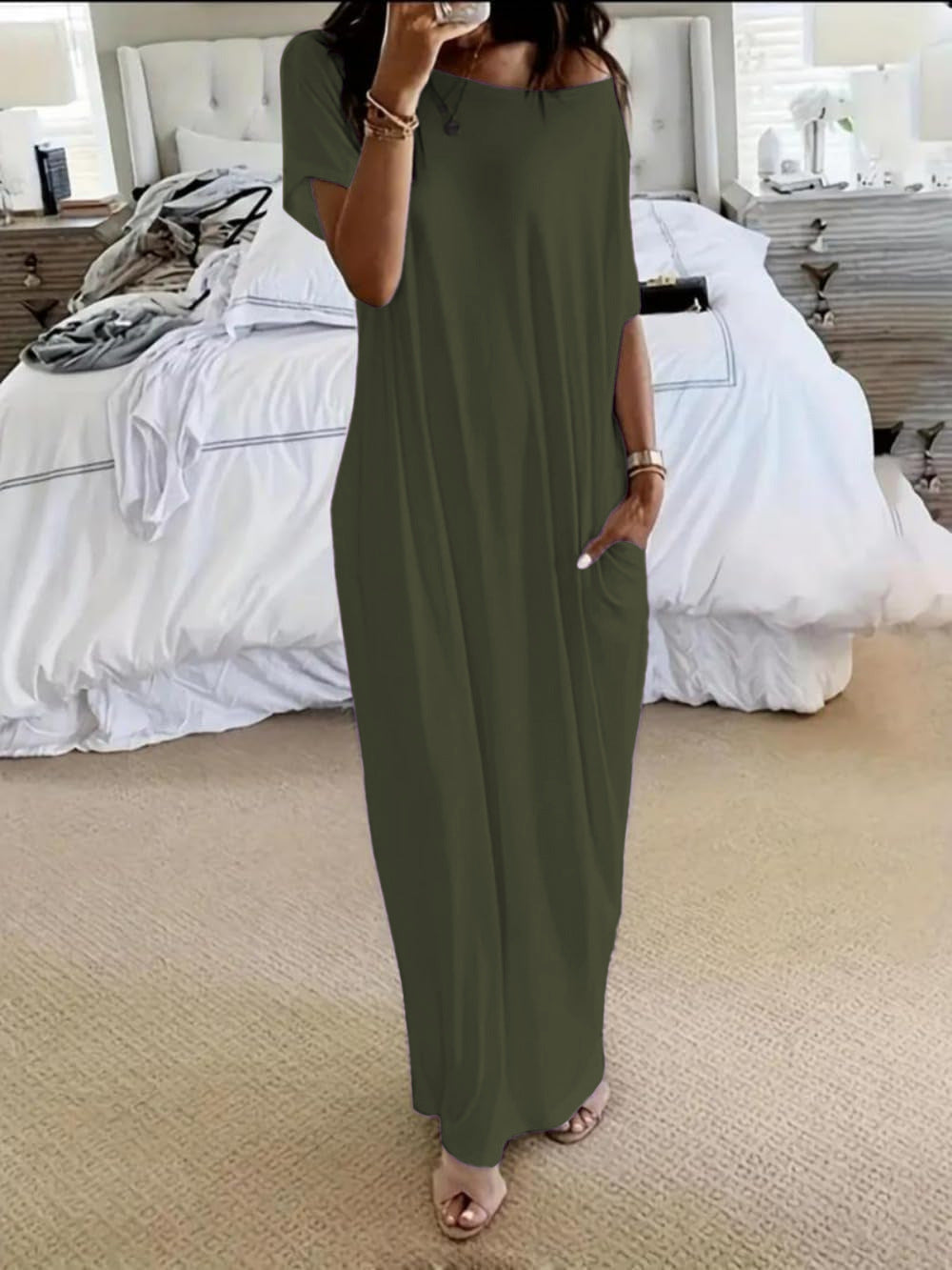 Vestido casual holgado asimétrico de hombro descubierto