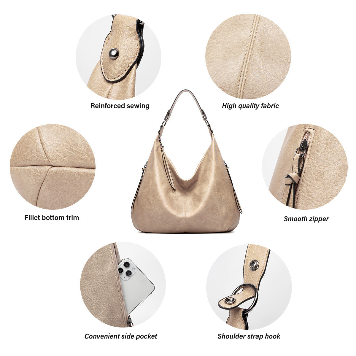 Conjunto de 3 piezas de bolso hobo suave y holgado