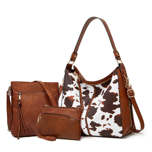 3-Piece Luxury Printed Leather Hobo Bag Set