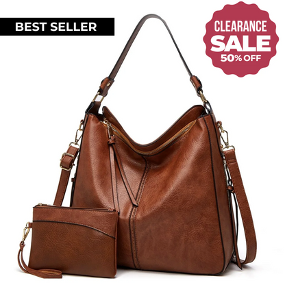 Luxury Leather Hobo Anti-Theft Handbag + FREE Pouch Wallet