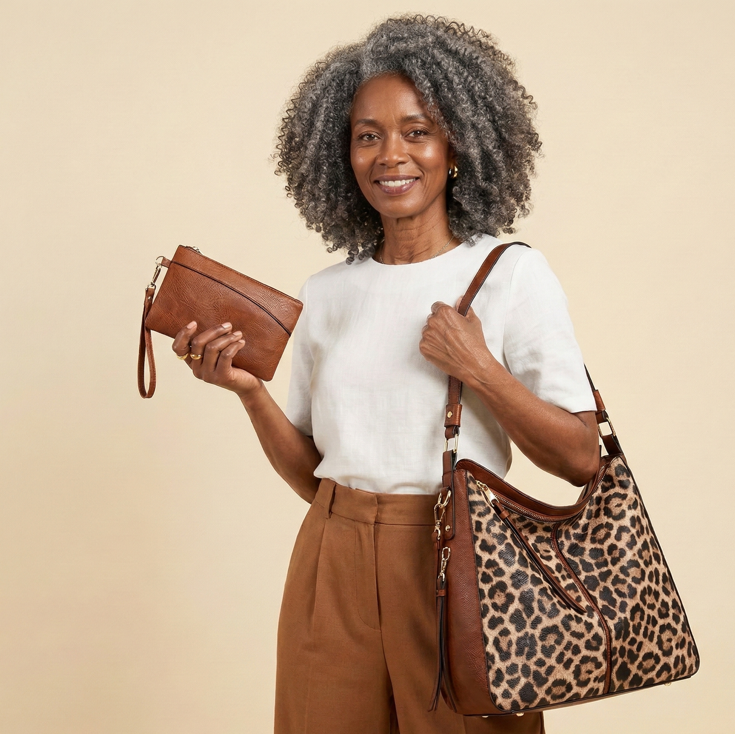 Bolso hobo de lujo antirrobo con estampado de cuero + gratis monedero tipo pouch