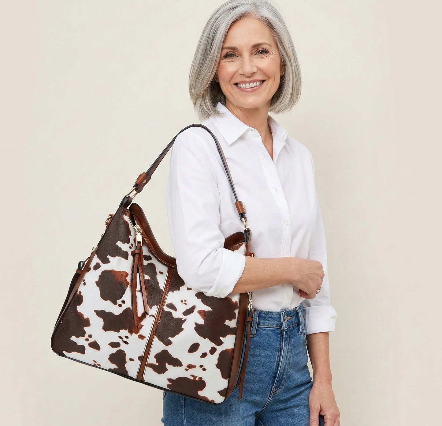 Bolso hobo de lujo antirrobo con estampado de cuero + gratis monedero tipo pouch