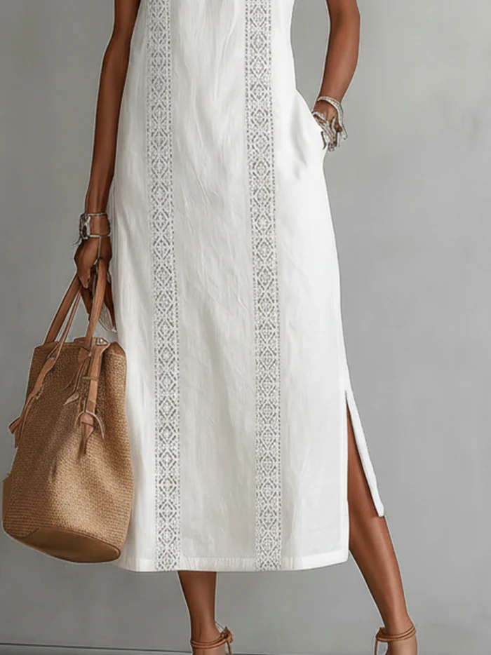 Janina - Vestido Midi De Lino Con Cuello Mao