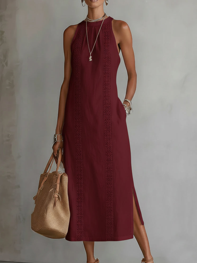 Janina - Vestido Midi De Lino Con Cuello Mao